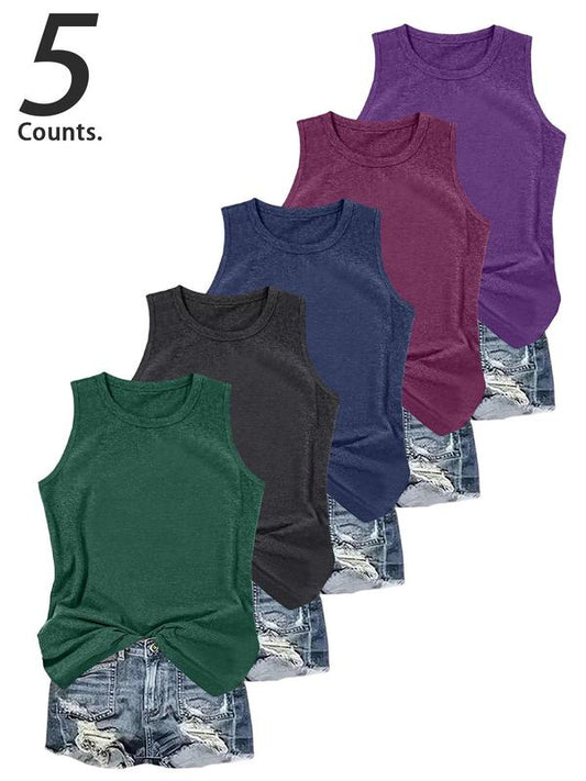 5-Pack Women's Sleeveless Tank Tops – Casual Round Neck Shirts for Daily Wear