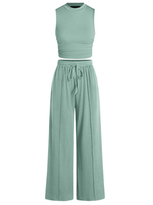 Chic Summer 2-Piece Lounge Set — Crop Top & Wide-Leg Pants