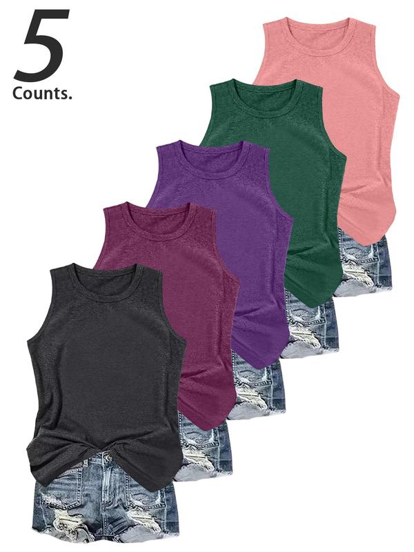 5-Pack Women's Sleeveless Tank Tops – Casual Round Neck Shirts for Daily Wear