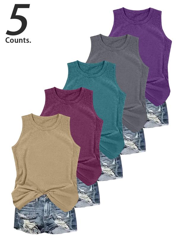 5-Pack Women's Sleeveless Tank Tops – Casual Round Neck Shirts for Daily Wear