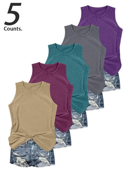 5-Pack Women's Sleeveless Tank Tops – Casual Round Neck Shirts for Daily Wear