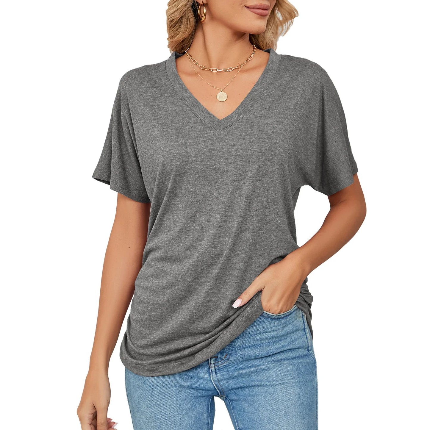 3-Pack Women’s V-Neck Side-Ruched Tees – Soft Dolman Fit
